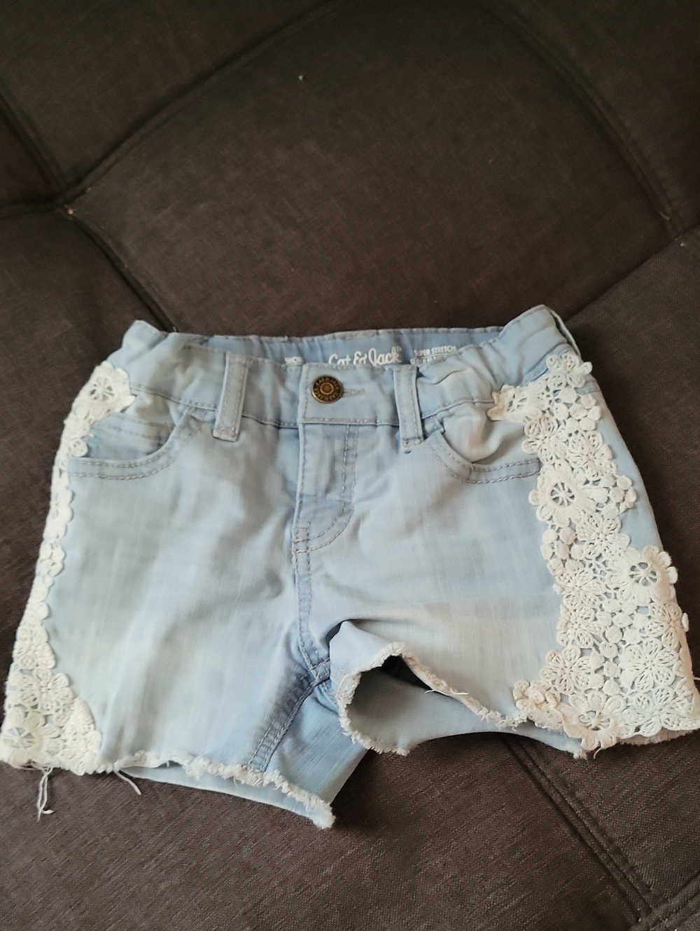 Cat & Jack Light Blue Denim Shorts with White Lace Side Trim